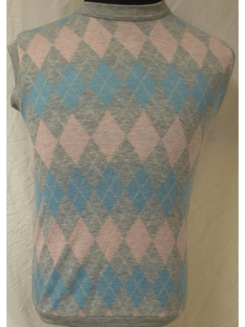 VTG ELY Made USA Mens Teens XL 18-20 Pink Grey Argyle Crew Neck Sweater Vest